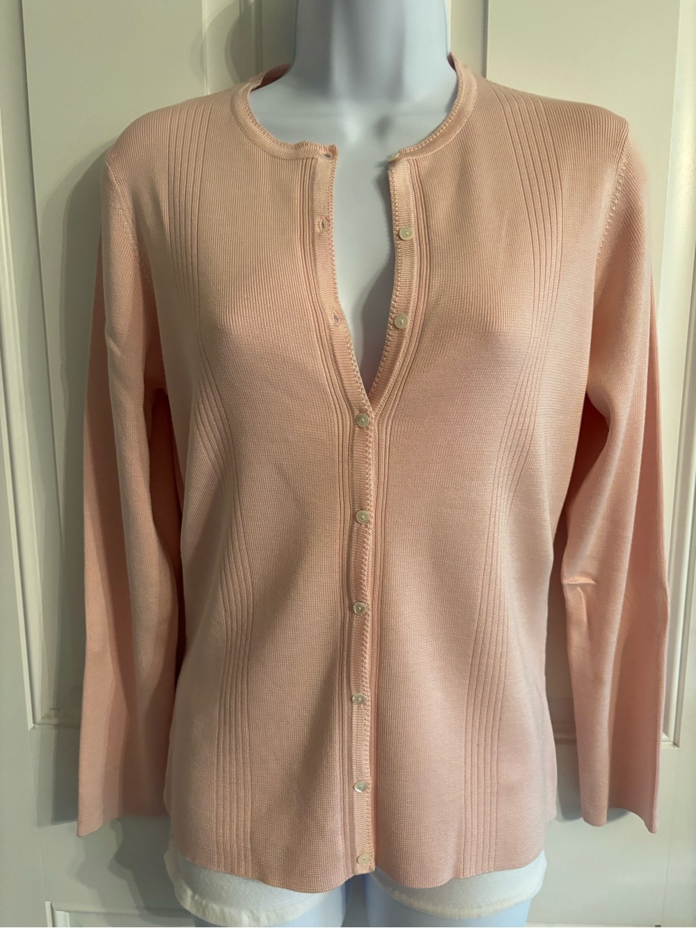 Ann Taylor Pale Pink 100% Silk Button-Front Cardigan